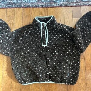 THE GREAT. Brown and Cream Fleece Pullover